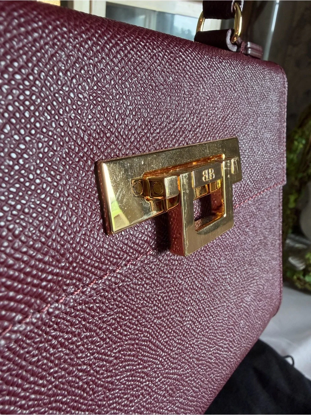 Lalage Beaumont Wine Fonteyn Mignon Leather Top-Handle Leather Satchel Purse Bag